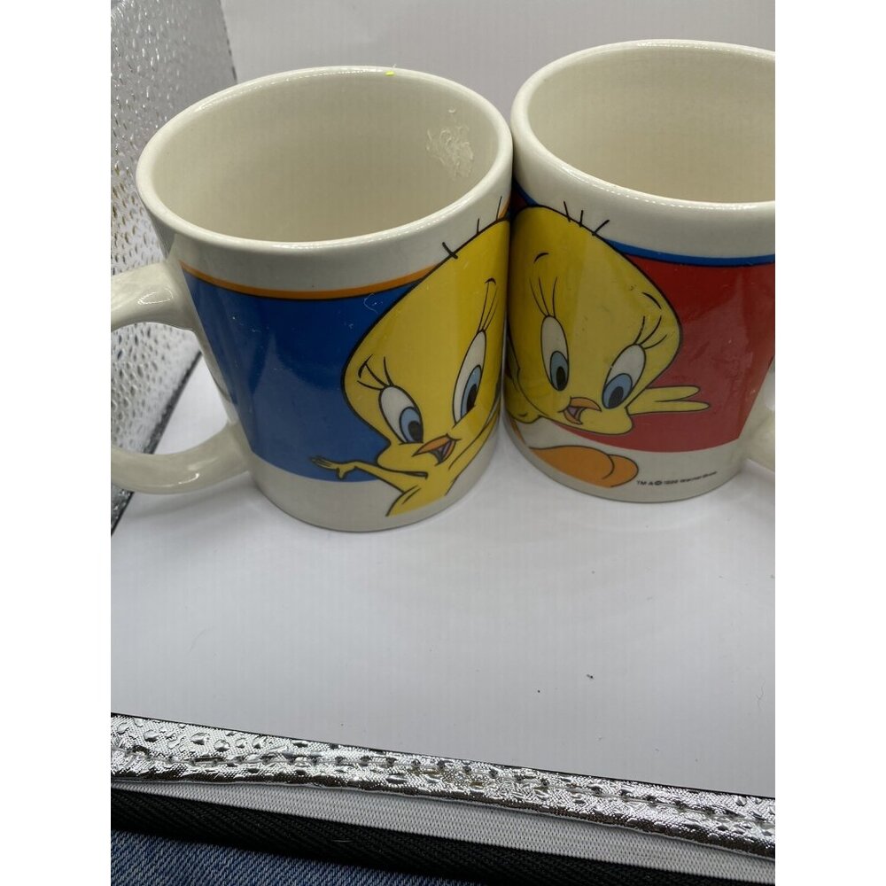Two Tweety Bird Warner Bros Looney Tunes Ceramic Coffee Mug  1998  by GIBSON